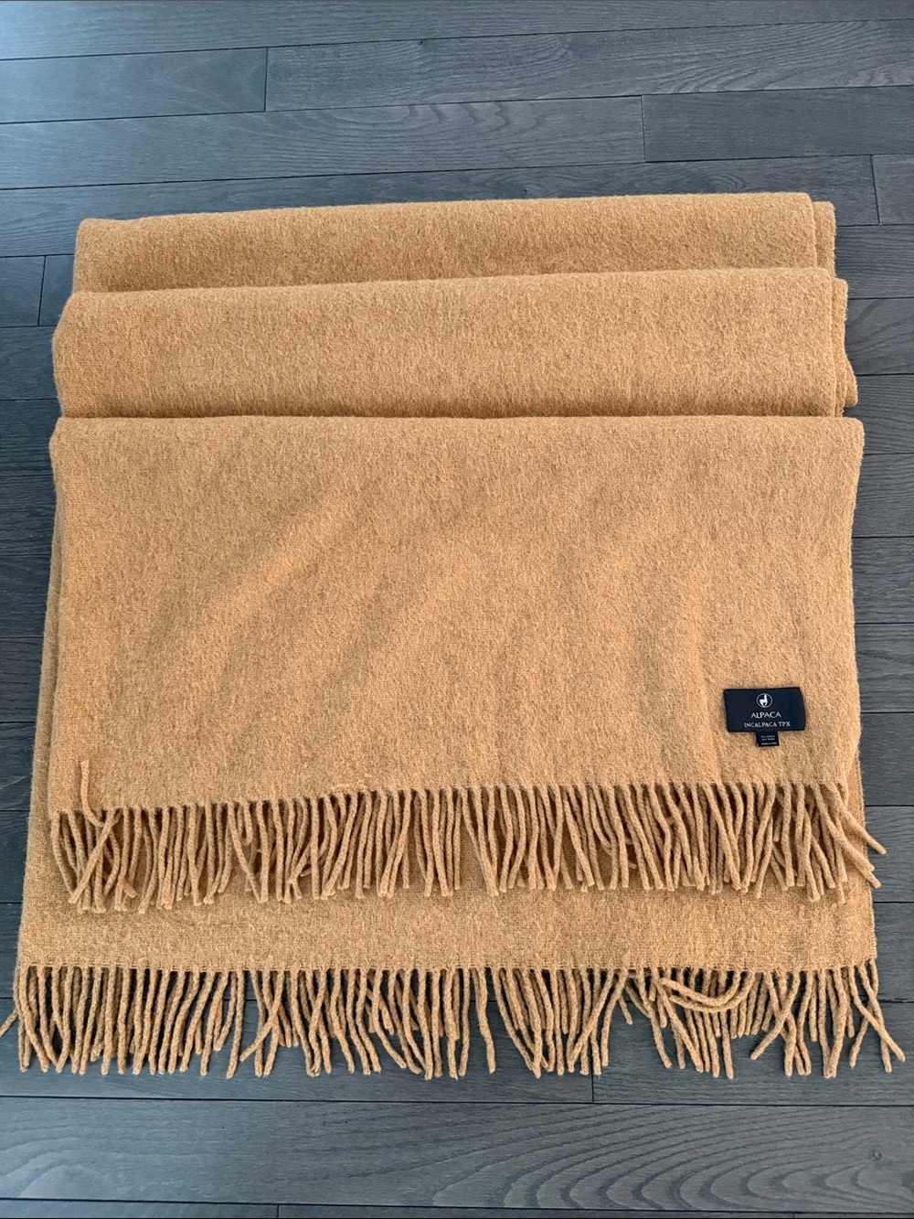 Alpaca Classic Camel Fringe Throw Blanket